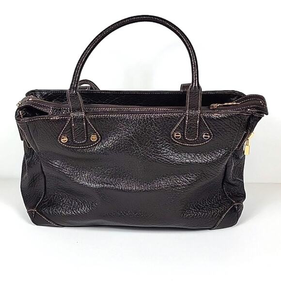 Elaine Turner Dark Brown Pebbled Leather Tote Bag Purse with Gold Hardware - Picture 3 of 7